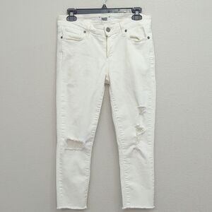 PAIGE Women's Cropped White Distressed Jeans